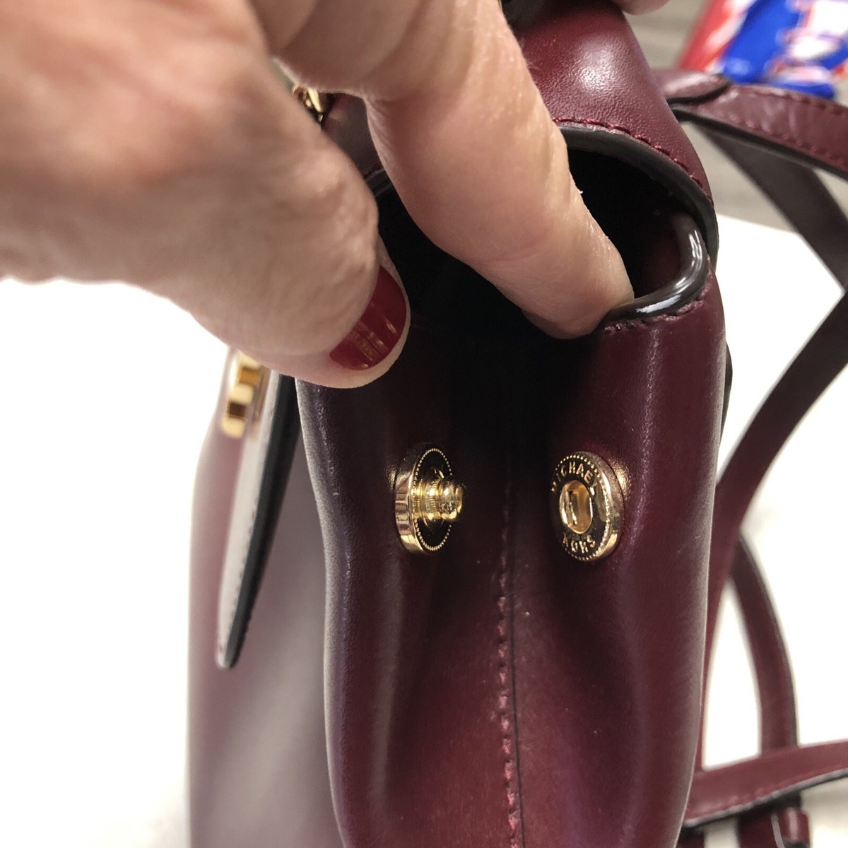 MICHAEL Kors MOTT Chain Leather Backpack Bag Burgundy Maroon/ Gold