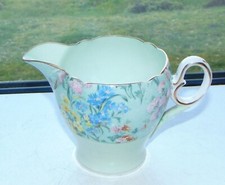 Shelley  China Melody Chintz  Milk Jug  1940s Green Floral Gilt Trim