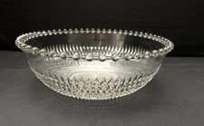 Diamond Point & Candlewick Beaded Edge Serving Bowl Imperial Glass 8.5” Diameter