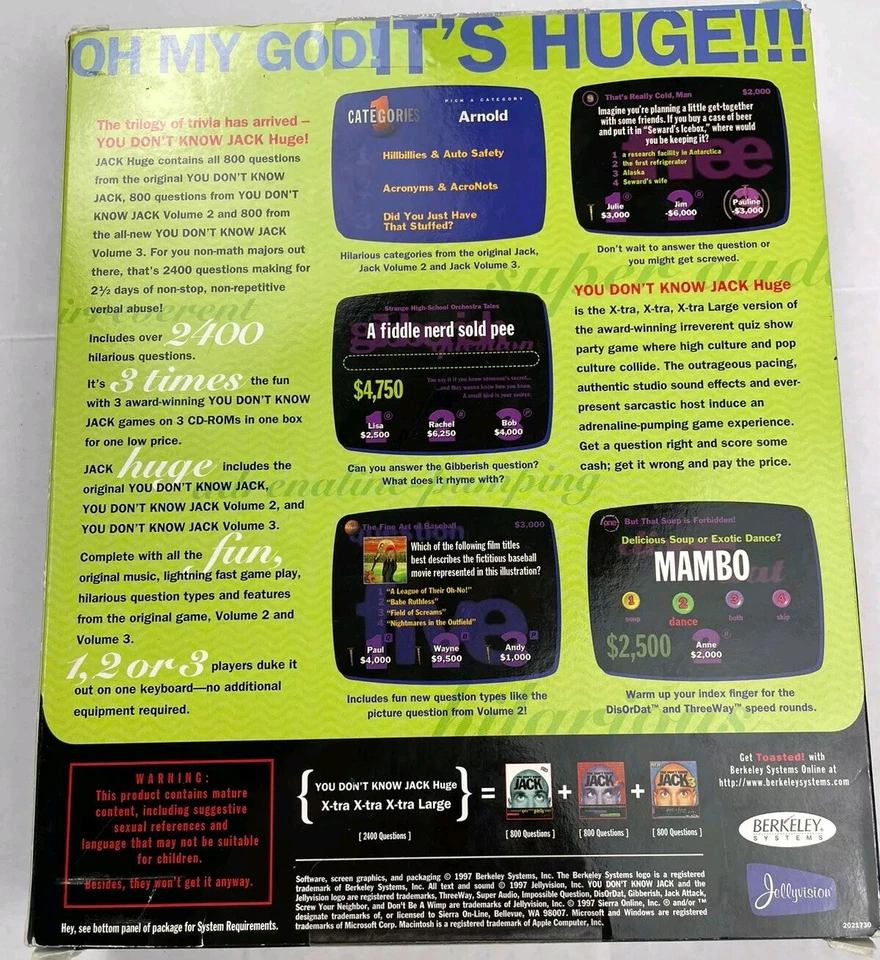 Vintage You Don't Know Jack Huge XXXL PC, Mac, 1997 Disk 2 & 3 In New Condition - Image 4 of 4