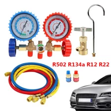 AC Manifold Gauge Set A/C Refrigeration 3FT Color Hose fit R502 R134a R12 R22 US