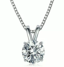 2 Ct Round Cut FL/D GRA Moissanite Solitaire Pendant 18" Necklace 14K White Gold