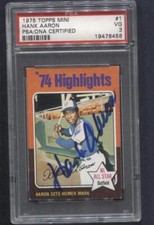 1975 Topps Mini #1 Hank Aaron Signed Card (Braves) (PSA/DNA)