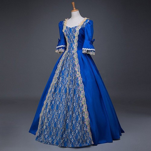 Womens Georgian Victorian Court Baroque Dress Ball Gown Flared Short Sleeve - Picture 14 of 19