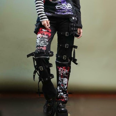 Mens Punk Buckle Pants Hip Hop Rave 