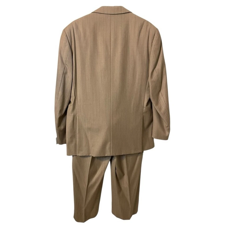 NWT Pronto Mondo Italia Super 140's Merino Wool Designer Tan Striped Suit 40S - Imagem 2 de 4