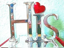 HOLIDAY STOCKING HANGER~ "H I S"~ Swarovski Crystals ~ 10" ~ NEW