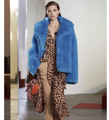 【関税送料込!!★正規品】DIANE VON FURSTENBERG ジャケット S M DVF Diane von Furstenberg OVERSIZED Blue Faux Fur Jacket