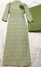 Ao Dai AT-414 Bộ Lua Mango Hoa Nhi Mem Ru XL Co Cao Tay Bong Xanh La Cay Non