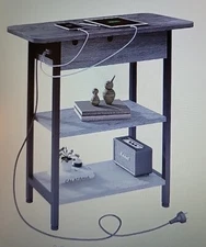 Ludyuk End Table Charging Station Flip Top Side Table USB Ports Outlets Gray New