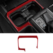 Red Carbon Fiber Interior Floor Console Cupholder Cover Trim For Toyota Tacoma