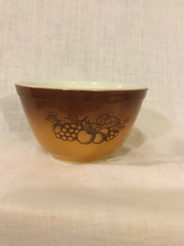Vintage Pyrex 401 Mixing Bowl Old Orchard 1.5 Pint Nesting Ovenware Brown/Gold