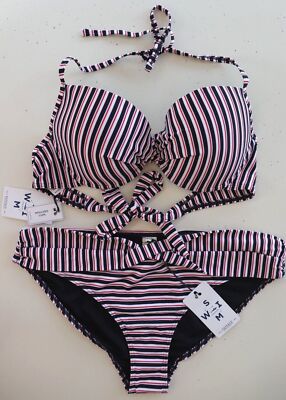 FAT FACE BRETON PLUNGE RETRO GESTREIFT BIKINI BADEANZUG BADEMODE - DAMEN UK10