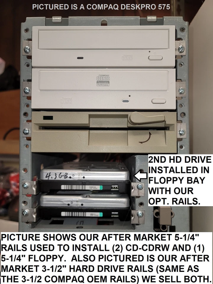 COMPAQ DESKPRO-PROLINEA-PROSIGNIA DRIVE RAILS COMPAQ STYLE 5 1/4" 3 SETS NEW USA - Image 4 of 4