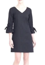 J Crew Dress 00 Black Mini Tie Straps Bell Sleeve V Neck Stretch