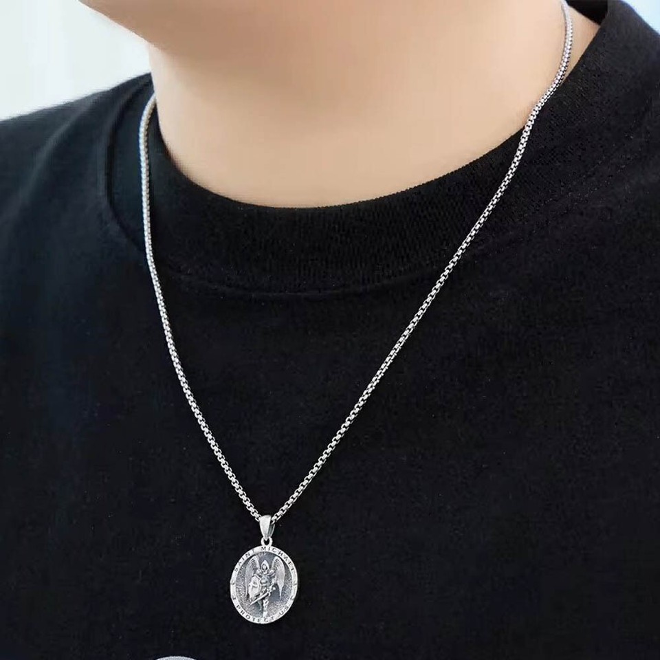 MLD 925 Sterling Silver Saint St Michael Medal Pendant Necklace w/ 22 ...