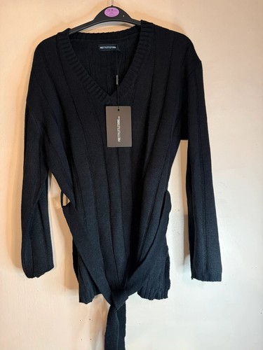 Plt black v neck belted long line lounge jumper size small - medium uk 10-12