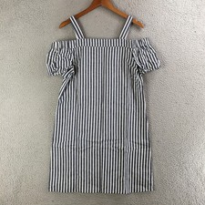 Nine West A-Line Dress Womens 6 Cold Shoulder Casual Pullover Striped Blue White