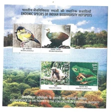 India 2012. Fauna. Birds. Frogs. Monkeys. S/S of 4 Sc# 2597a, MNH 