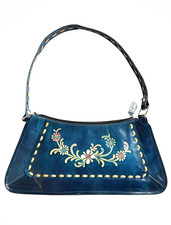 Vintage Hand-Tooled Leather Purse with Wooden Handle, Indian Krishna & Radha Motif — listing 6