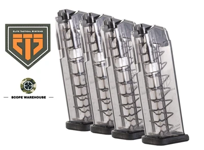 ELITE TACTICAL SYSTEMS GROUP 4 PACK ETS Glock 19 9mm 10-Round MAGAZINE Gen 1-5 Carbon Smoke SMK-GLK-19-10
