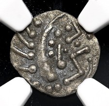ANGLO-SAXON. Continental Issue, 695-740. Silver Sceatta, S-790C, NGC AU Details
