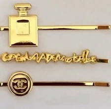 New In Box Chanel VIP Set Of Three Metal Gold Hair Clips