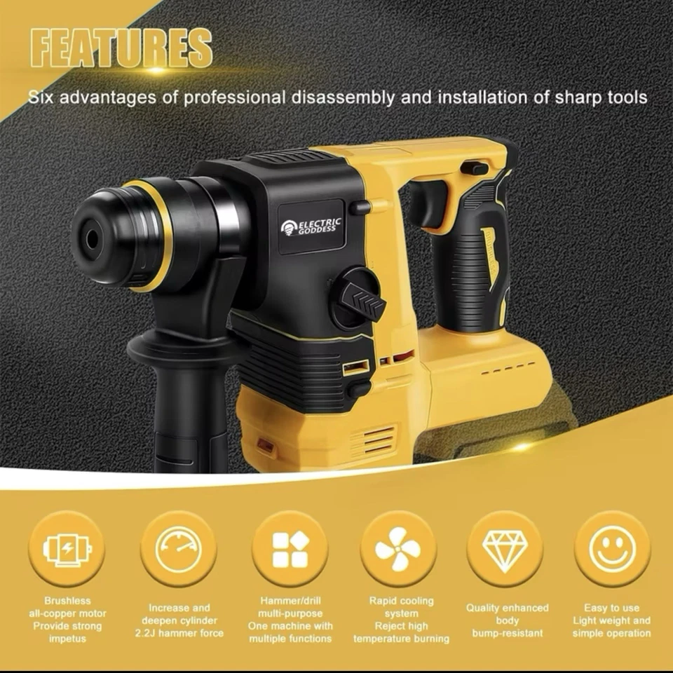Electric Goddess Cordless Hammer SDS Rotary Drill For Dewalt 18V Batteries - Image 2 of 4