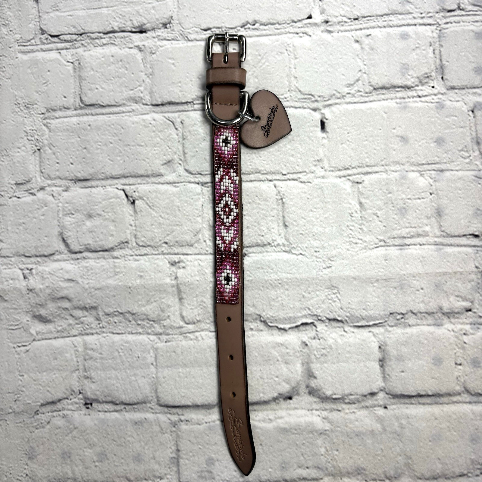 SAMBBOHO Luxury Artisan Handmade Beaded Leather Dog Collar (8-10")