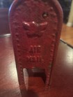 VTG RED CAST IRON US MAIL LETTERS MAILBOX STILL BANK GOOD BANK 5” TAL — photo 8