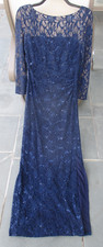 LAUREN RALPH LAUREN Evening BLUE Formal LACE Dress GOWN Long Sleev SEQUIN 6 Prom