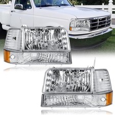 Led Headlight For Ford F150 F250 F350 Bronco 1992 1993 1994 1995 1996 Amber Refl