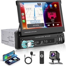 Single 1DIN Car Radio Stereo Touch Screen Bluetooth Flip out MP5 Player Carplay