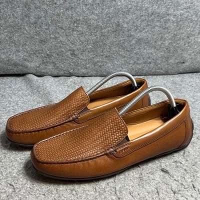 Geox Respira Mens Brown Leather Woven Vamp Driving Loafers Shoes Size 43