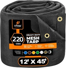 Heavy Duty Mesh Tarp 12’x45’ Protective Cover w/ Air Flow Tear Resistant