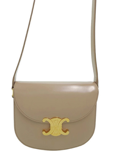 Celine Triomphe Teen Buzas 110413BF4 Leather Beige Shoulder Bag Women's #TB3372