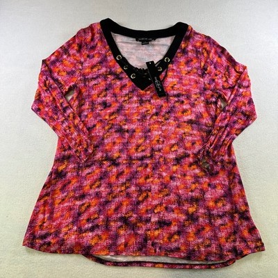 August Silk Spice Market Abstract Print Lace Up V-Neck Top C7H368BT Small NEW