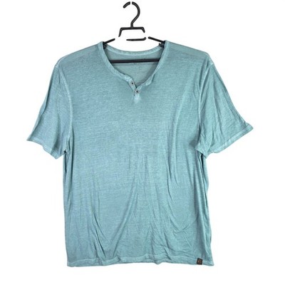 Mens Lucky Brand Teal Venice Burnout Notch Neck Henly T Shirt Short Sleeve 2XL