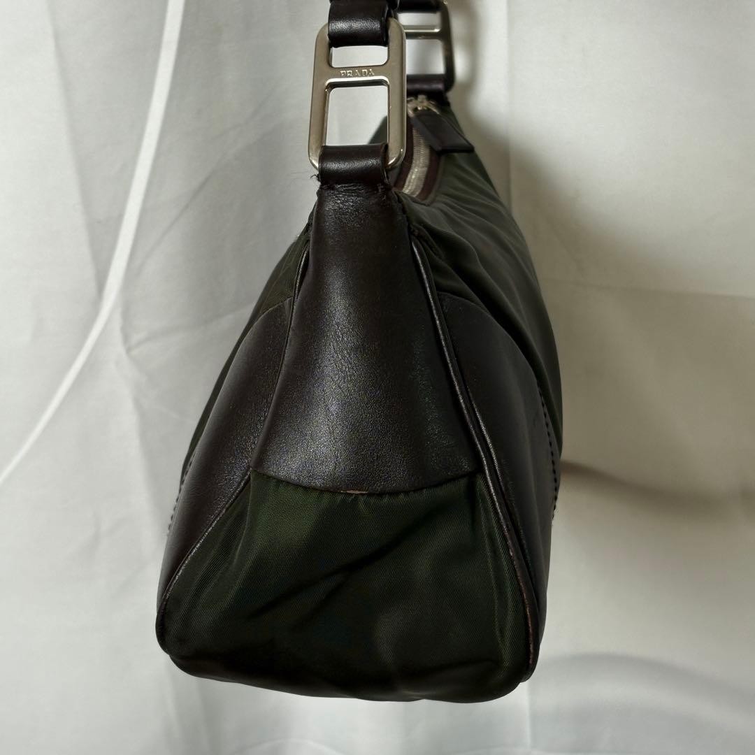 PRADA Nylon Leather Shoulder Bag Khaki Dark Brown Main body only Used from JAPAN thumbnail 6