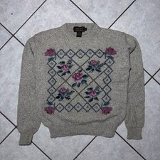 VTG 1990 Eddie Bauer wool long slv floral crew sweater Women s Size Small