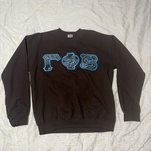 Gamma Phi Beta Crewneck Sweatshirt Medium Sorority Brown Paisley graphic design 