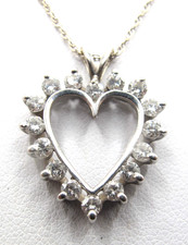 14K WHITE GOLD DIAMOND HEART PENDANT WITH 18" CHAIN