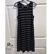 Madewell Black White Stripe V Neck Sleeveless Midi Dress XXS