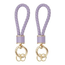 Confezione da 2 Portachiavi In Pelle Intrecciata per Borsa Auto Portafoglio, Oro/Viola