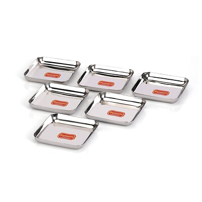 Stainless Steel Small Square Shape Dessert Plate Set of 6 10cm Dia