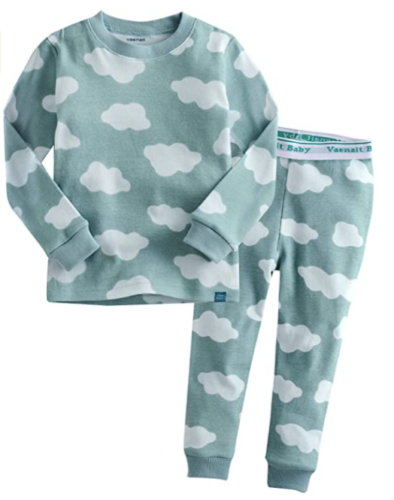 Vaenait Baby 100% cotton 2 piece pyjama set US size 10, M blue with white clouds
