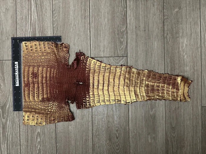 Ouro vermelho metálico genuíno barriga de crocodilo caimão couro pele de jacaré 477 - Imagem 2 de 4