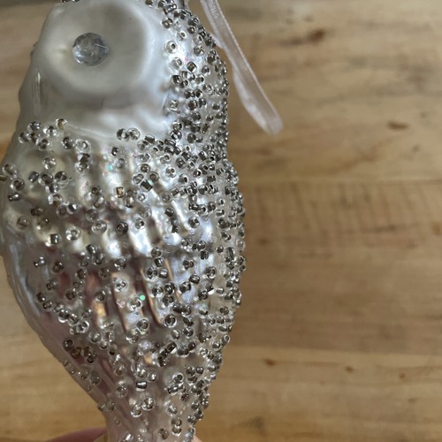 Ornamento gufo ali perline strass occhi vetro - Foto 2 di 5