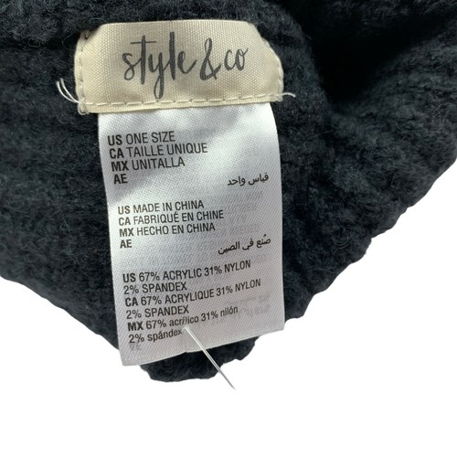 Style & Co Womens Rib Solid Cuffed Acrylic Blend Beanie Hat Black OS - Bild 3 von 3