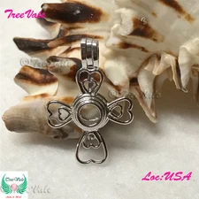 Cross Hearts - 925 Sterling Silver - Pearl Cage Pendant - Hold 6-7mm
